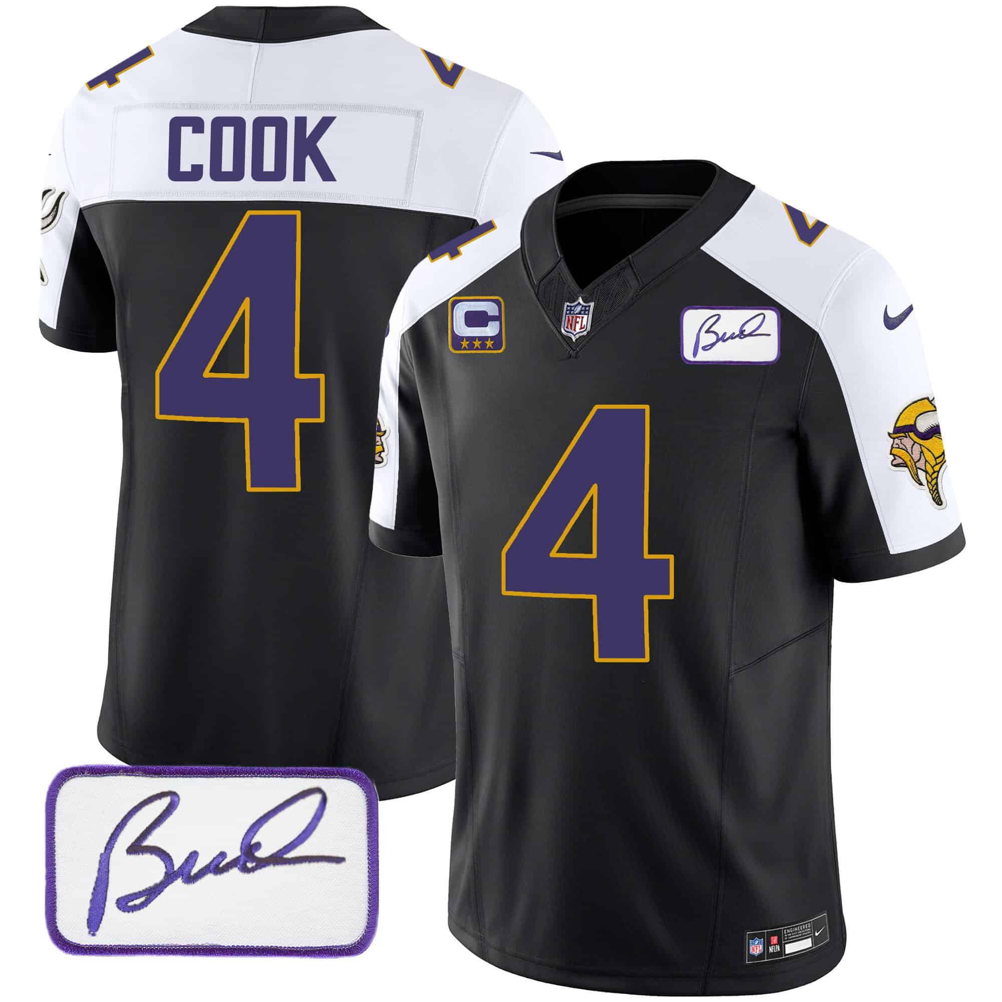 Men Minnesota Vikings #4 Cook Black 2024 Nike Bud Grant Patch Classic Limited NFL Jersey style 1